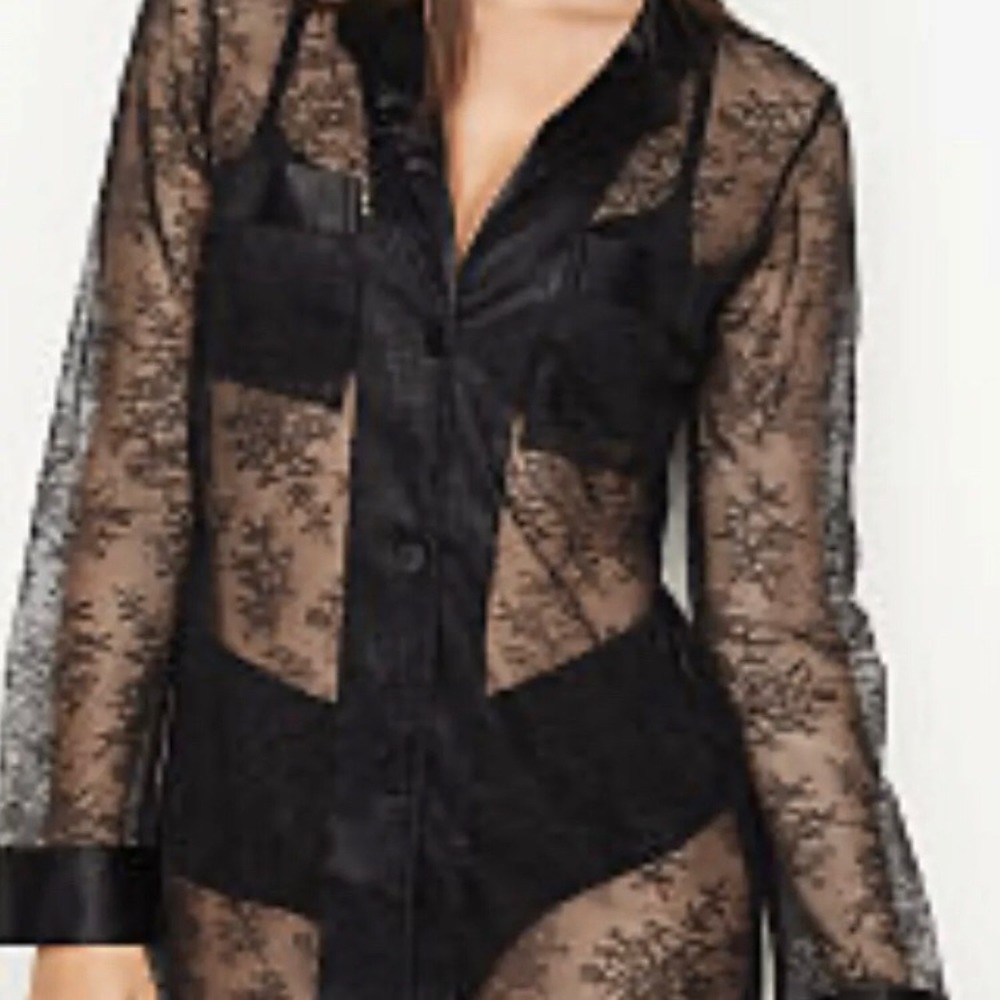Victorias Secret Button Up Floral Lace Blouse Top